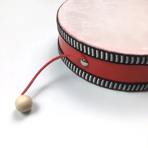 Wholesale Red Lacquer Solid Wood Handle Rattle <b>Drum</b> With Double-sided Natural Texture For Calming Newborn - Product Image 3