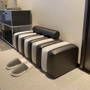 Banco para cambiar zapatos, banco largo tipo sofá, reposapiés antideslizante, diseño contemporáneo, material de algodón, requiere ensamblaje - Product Image 4