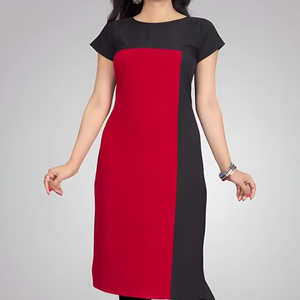 Belle crêpe rouge Kurti imprimé ethnique en soie pour femmes décontracté élégant fête Occasions festives vêtements indiens lourds - Product Image 1
