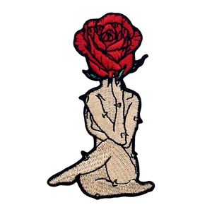 Patch brodé thermocollant tendance pour femme, motif rose avec épines, logo personnalisé, lettres brodées - Product Image 1