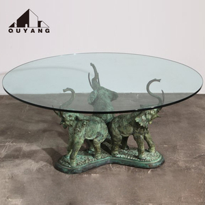 Sculpture Moderne Décorations d'intérieur Comptoir en verre Métal Laiton nu Sculpture en bronze sirène Table basse - Product Image 6