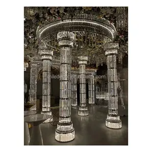 Lớn sang trọng pha lê phong cách Pháp đám cưới Backdrop Round Top Booth Shiny LED chuppah cho cổng đám cưới