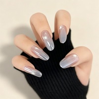 Ongles à presser elliptiques de luxe chromés dégradé gris bleu glacé, faux ongles réutilisables en gel souple, 30 pièces, en ABS, vente en gros