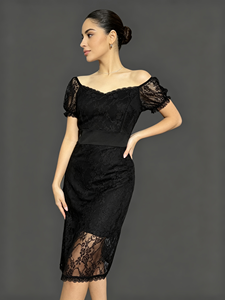 SWEET BABE Elegant Off-Shoulder Lace Bodycon <b>Dress</b> Knee-Length Cap Sleeve Sheer Layer Party Fitted Custom Made - Product Image 2