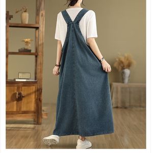 <span class=keywords><strong>Vestido</strong></span> de Mezclilla Lavado Retro de Talla Grande para <span class=keywords><strong>Mujer</strong></span>, Estilo Veraniego, <span class=keywords><strong>Vestido</strong></span> Largo Holgado Informal con Tirantes Estilo Occidental - Product Image 4