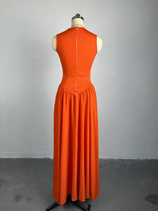 <span class=keywords><strong>Robe</strong></span> longue évasée sans manches <span class=keywords><strong>orange</strong></span> vif pour femme, avec découpes, idéale pour les soirées et les occasions formelles - Product Image 4
