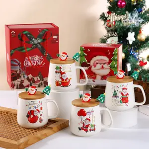Vendita calda di 430ml tazza di caffè in ceramica succo di frutta tazza di natale con scatola regalo e cucchiaio