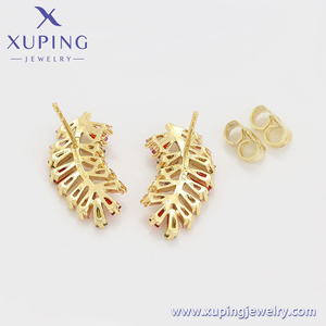 XUPING-pendientes de tuerca de alta gama, cristal colorido, estilo de hoja de 18K de color dorado, al por mayor, A00916725 - Product Image 4