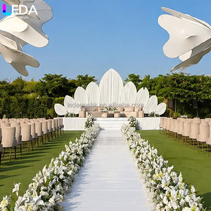 ฉากหลังงานแต่งงานกลางแจ้ง LEDA โมเดิร์น สำหรับงานปาร์ตี้  โครงโลหะสีขาว พร้อมผ้าม่านกลีบดอกไม้ขนาดใหญ่ สำหรับงานแต่งงาน - Product Image 3
