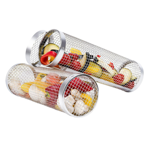 Cesta de asar cilíndrica de acero inoxidable de gran venta, juego de herramientas para barbacoa, cesta de red para parrilla con gancho para exteriores - Product Image 1