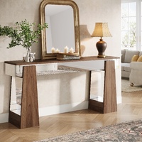 Console d'entrée moderne en bois massif, écologique, 63 pouces, étroite et longue, à placer derrière un canapé, avec finition miroir et pieds épaissis
