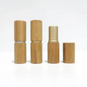 Luxury custom engrave logo empty lip balm lip rouge packaging 5g round bamboo lippie lipstick tubes