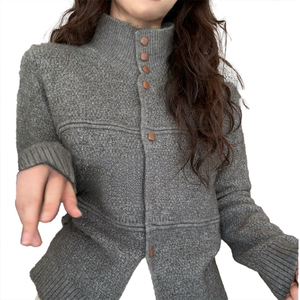 Elegant Socialite Stand Collar Convertible Lapel Knit <b>Cardigan</b> Women Temperament Versatile Sweater <b>Coat</b> Multi-Color Optional - Product Image 4