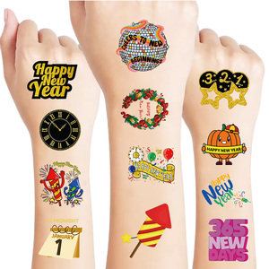 Tatuajes Temporales Coloridos y Ecológicos para Niños, con Diseños <span class=keywords><strong>de</strong></span> Feliz Año Nuevo, Resistentes al Agua, 8 Hojas, para Fiestas, Arte Corporal - Product Image 1