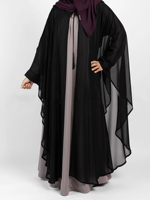 Robe en mousseline d'ombre noire, élégance en dentelle, texture légèrement soyeuse, abaya ou jilbab en mousseline, châle
