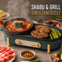 Grill électrique et hot pot 2-en-1 à commande double indépendante, poêle multifonctionnelle pour barbecue d'intérieur pour dîner en famille