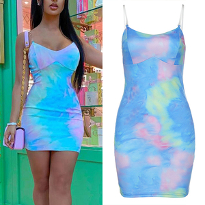 New Hot Selling Sexy Tie Dye Pattern Tight Dress Hot Pics Bodycon Dress Club Strapless Summer Dress - Product Image 1