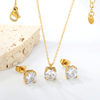 Ensemble de bijoux minimaliste en acier inoxydable pour femme, solitaire, goutte d'eau, diamant, zircon, boucles d'oreilles et collier