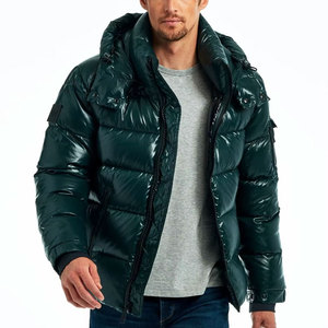 Fabricant OEM <span class=keywords><strong>de</strong></span> Doudounes Homme Brillant Noir Aspect Laqué avec Logo Personnalisé – Manteau Hiver Chaud et Épais - Product Image 2