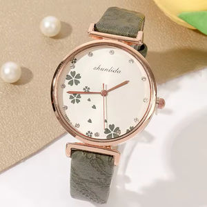 High-end women's watch luxury sparkling diamond women's quartz watch leather strap <b>wristwatch</b> - Product Image 5