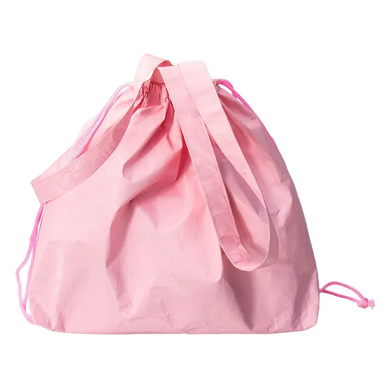 Biologisch abbaubare Kordel zug Ripstop Dupont Tyvek Papier Einkaufstasche rosa