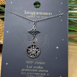 Collana di amuleto portafortuna con nodo da strega in acciaio inossidabile tetraraton - Product Image 2