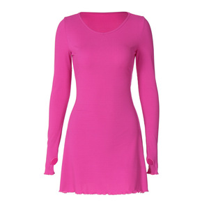 Costolo tinta unita manica lunga con balze eleganti Mini abito Sexy aderente 2024 primavera abiti da donna festa di compleanno - Product Image 5