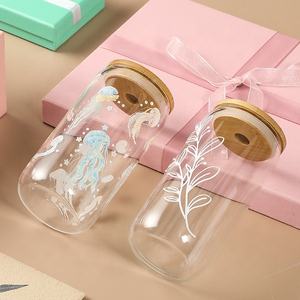 กระป๋องแก้วโซดาพร้อมฝาปิดไม้ไผ่พิมพ์ซับลิเมชันแบบกระป๋องเบียร์แบบใสขนาด12ออนซ์16ออนซ์ขายดี - Product Image 3