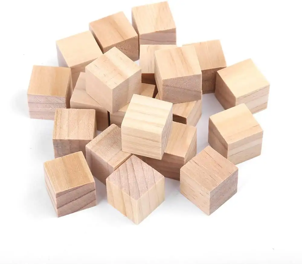 Blocs en bois naturel inachevé, Cubes en bois pour l'artisanat et l'artisanat, Kit fournitures artisanales pour enfants, projets artistiques de bricolage