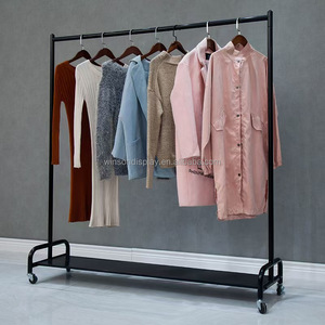 Giá treo quần áo đứng sàn, giá treo quần áo gia dụng, giá phơi đồ ký túc xá, màu đen có bánh xe + có ván - Product Image 2