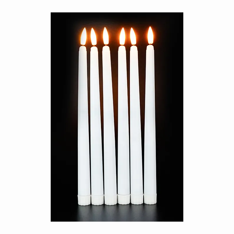 Flameless Long Plastic Real Wax Paraffin Pillar Warm Light LED Taper Candle 10Keys Timer Remote Operate For Wed Table Deco