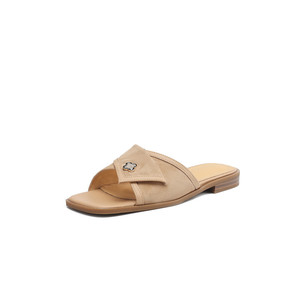 Casual <b>Open</b>-Toe Flat Metal Solid-Color Women's One-Piece Slip-On Soft-Sole Genuine Leather Ankle-Wrap Trend Evergreen - Product Image 5