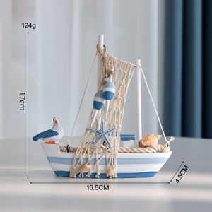 Modelo de Velero Mediterráneo Ecológico, Barco de Madera Estilo Ave Marina, Decoración de Escritorio Estilo Océano, Pintado en Azul Cielo - Product Image 4