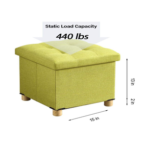Cubo de asiento de tela otomana de almacenamiento plegable verde fruta con pies de madera y <span class=keywords><strong>tapa</strong></span> para reposapiés y organización del hogar - Product Image 2