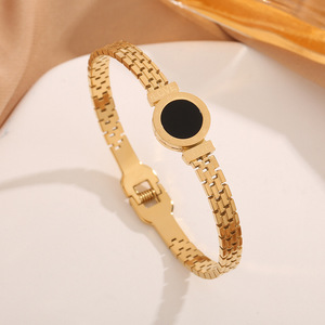 European and American INS Rome LIVE Digital Black Shell Round Bracelet for Women, Electroplated with 18K Gold BANGLES - Product Image 5