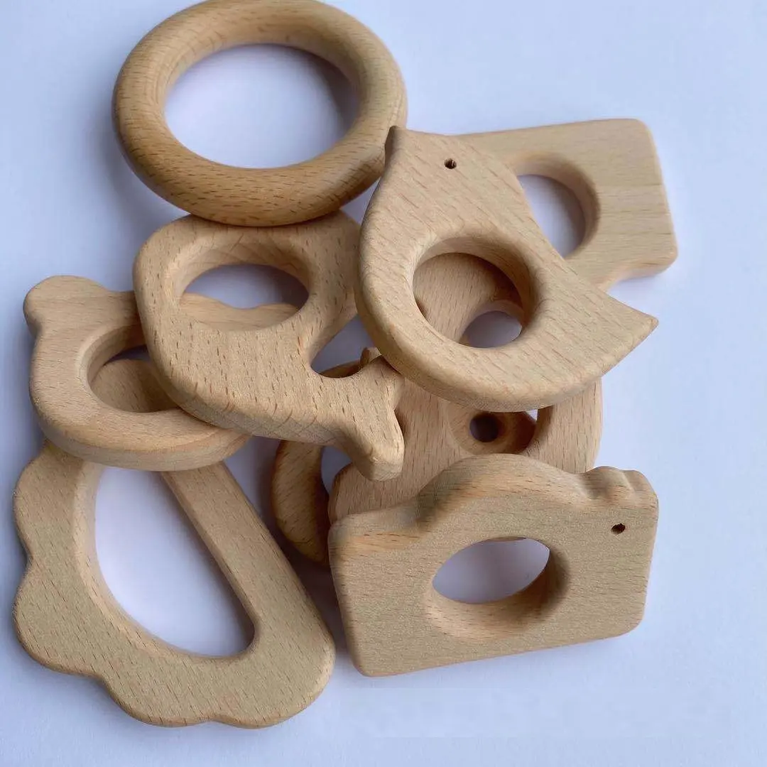 Wholesale wooden baby teething toys Natural Wood Teething ring for Teething Babies Pain Relief smoothing teether for infants