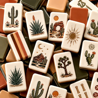 Jeu complet de tuiles de mahjong en acrylique gravées sur le thème du désert, personnalisées, de qualité supérieure, jaune curcuma, Cactus Mahjong, American Rose, Sun Cowboy Boot