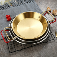 Assiette de dîner coréenne en acier inoxydable doré de 22 cm, plateau à fruits de mer en métal avec poignée, assiette à pâtes espagnole pour la maison et les restaurants