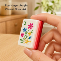 Ensemble de Mahjong Américain de Luxe Moderne à 4 Couches en Acrylique, Tuiles à Motifs Floraux, Jeu Complet Fait Main, Durable, Personnalisé, OEM, ODM, Cadeau