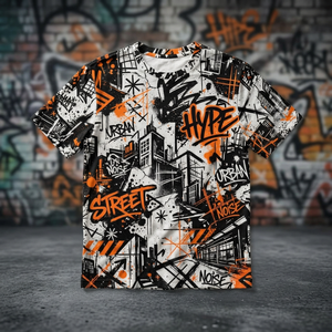T-shirt pour homme, style streetwear, imprimé graffiti, 100% coton, col rond, manches courtes, jersey 180g, logo sur le devant, design urbain tendance - Product Image 1