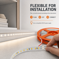 Bande LED flexible haute performance CRI 90 DC 24V 120 LED/m 2835, 8mm, découpable, blanc chaud, pour éclairage sous armoire ou étagère