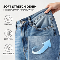 Jean taille haute ample à jambe large pour femme, pantalon en denim extensible coupe baggy, devant plat, vente en gros usine