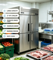 Réfrigérateur vertical commercial 4 portes en acier inoxydable, congélateur de cuisine à refroidissement par air pour hôtel, restaurant, stockage alimentaire