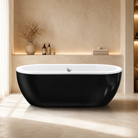 Bañera Ovalada de Fondo Plano en Blanco y Negro de 170 cm con Drenaje Central, Bañera de Hidromasaje al por Mayor para Baños de Boutique
