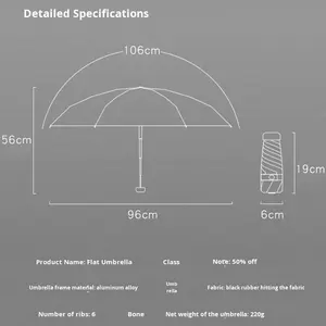 Paraguas Mini Cápsula Plegable de Cinco Pliegues y 6 Varillas de Aleación de Aluminio, Diseño Clásico, Revestimiento Negro, Plegable para Viajes, Protección Solar - Product Image 2