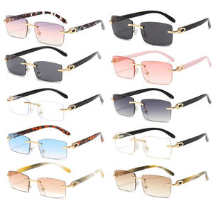2025 Fashion Upscale Custom Mens Ivory Buffalo Horn Shape Fashion <b>Small</b> Square Trendy Rimless <b>Mirror</b> Lenses Sun Shades Glasses - Product Image 1