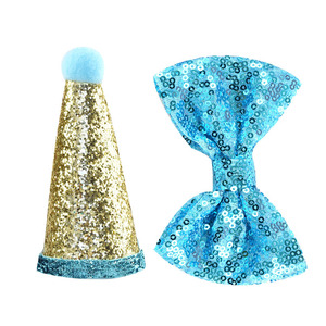 Gorro y Collar de Cumpleaños para Mascotas con Lazo de Lentejuelas de Color Sólido, Material de Tela, Talla Pequeña para Perros, Accesorios para Mascotas - Product Image 3