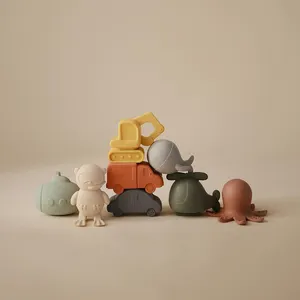 Jouets de bain en silicone pour enfants Véhicules simples pour bébés Jouets de bain