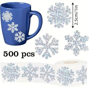 Christmas Snowflake <b>Sticker</b> Gold Foil Round <b>Transparent</b> Adhesive Glitter Hot Stamping Seal Label Gift Packaging Party Decor - Product Image 4