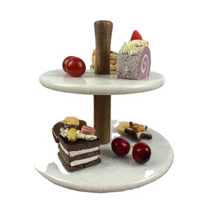 <span class=keywords><strong>Pasticceria</strong></span> bianca a 2 livelli, espositore per Cupcakes espositore per torta in marmo di <span class=keywords><strong>pietra</strong></span> naturale con supporto in legno di Acacia per eventi - Product Image 1